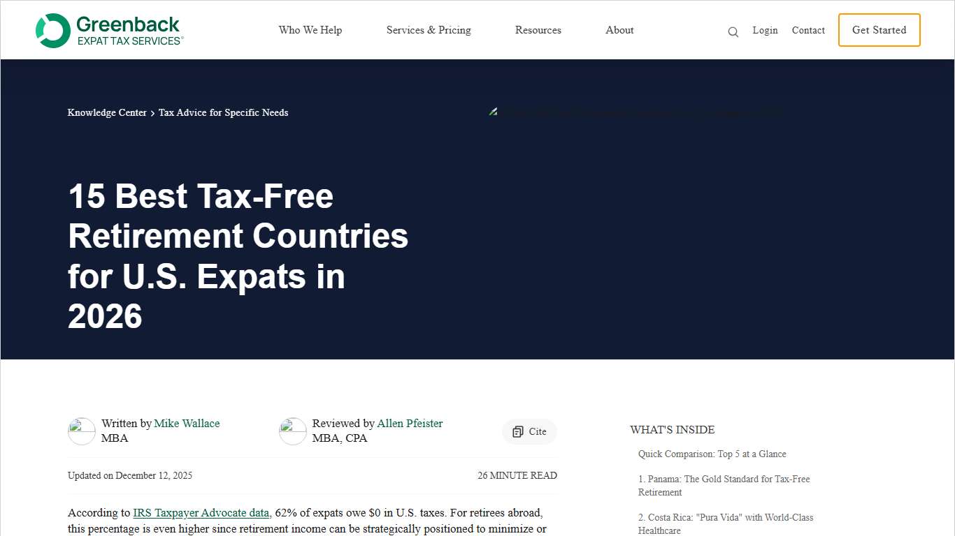 15 Best Tax-Free Retirement Countries for U.S. Expats in 2026 Greenback Expat Tax Services